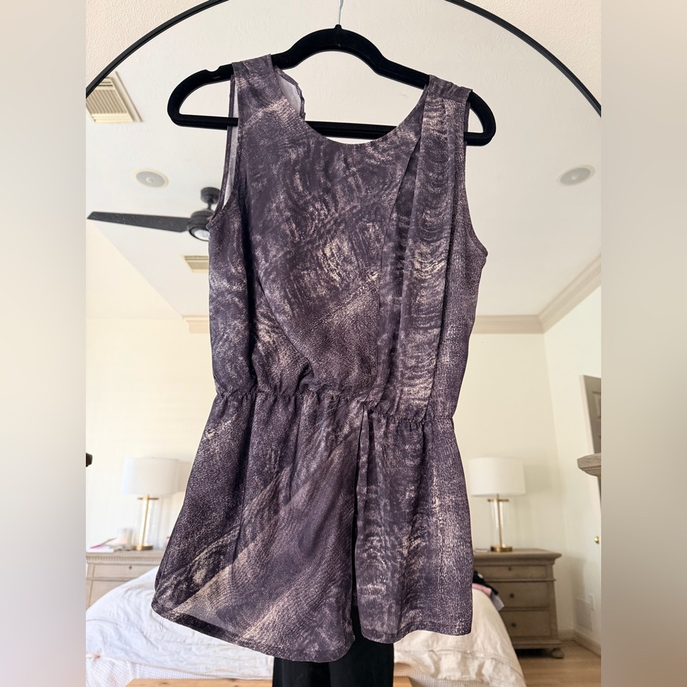 Diesel grey abstract print silky peplum waist sleeveless blouse S